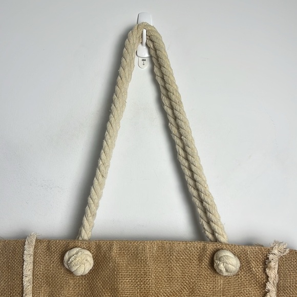 Linen Cotton Beachy Bohemian Anchor Rope Handle Large Beach Bag Market Tote - Picture 5 of 10